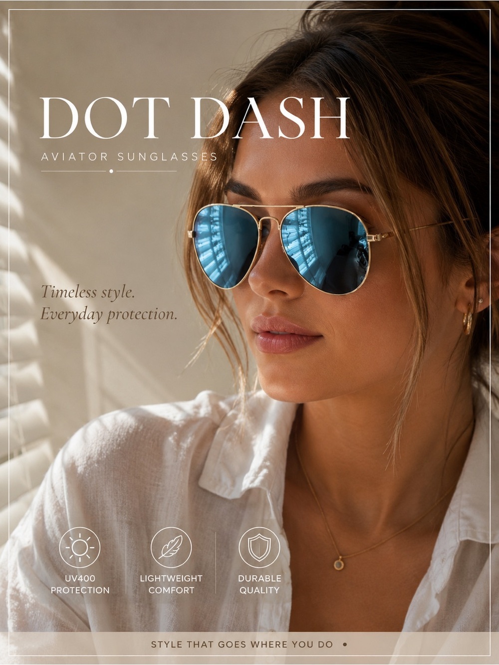 Dot Dash Blue Mirror Aviator Sunglasses UV400 Gold Frame NWT